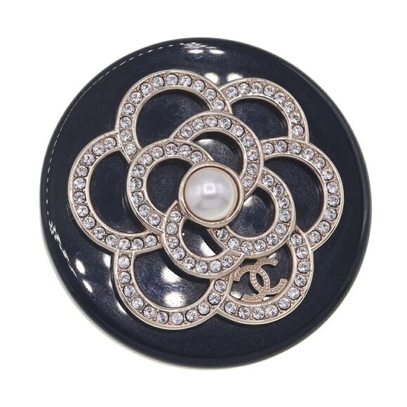 CHANEL Authentic Black Pearl Logo Brooch